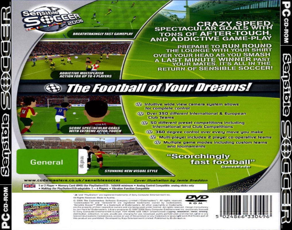 Sensible Soccer 2006 - zadn CD obal