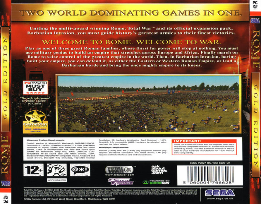 Rome: Total War - Gold Edition - zadn CD obal