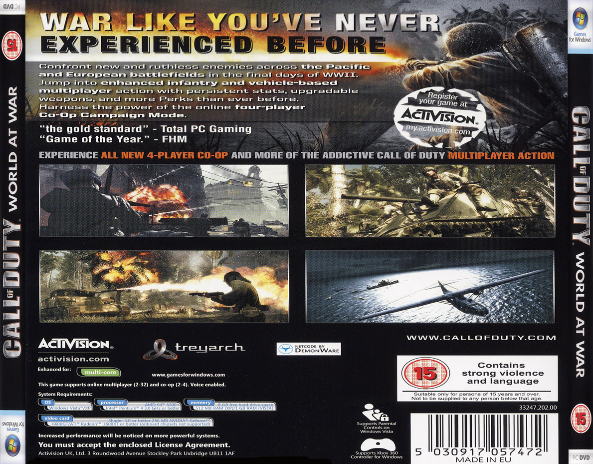 Call of Duty 5: World at War - zadn CD obal 2