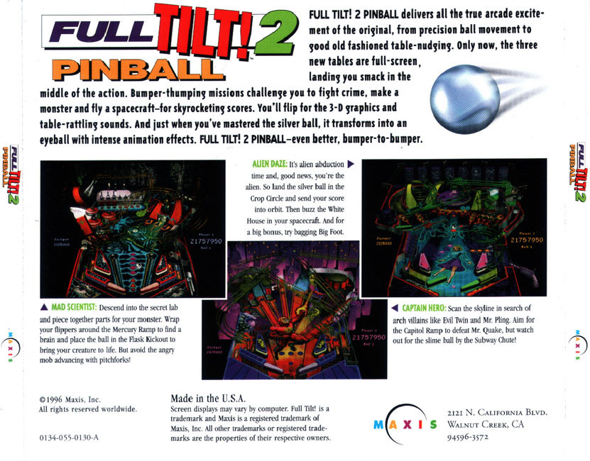 Full Tilt! 2 Pinball - zadn CD obal