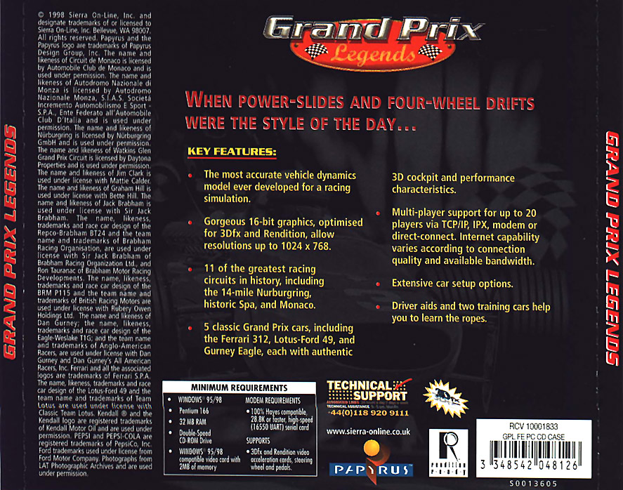 Grand Prix Legends - zadn CD obal