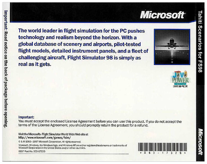 Microsoft Flight Simulator 98: Tahiti Scenarios - zadn CD obal
