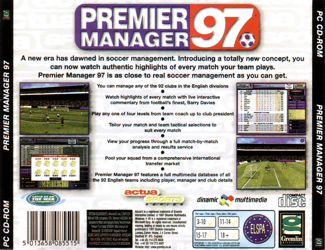 Premier Manager 97 - zadn CD obal