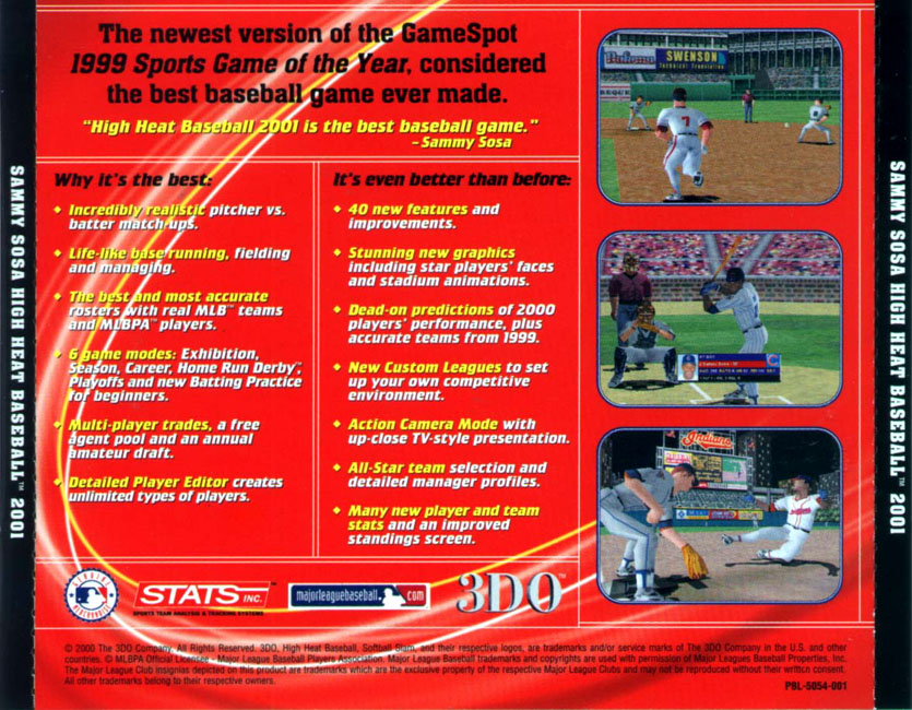 Sammy Sosa High Heat Baseball 2001 - zadn CD obal