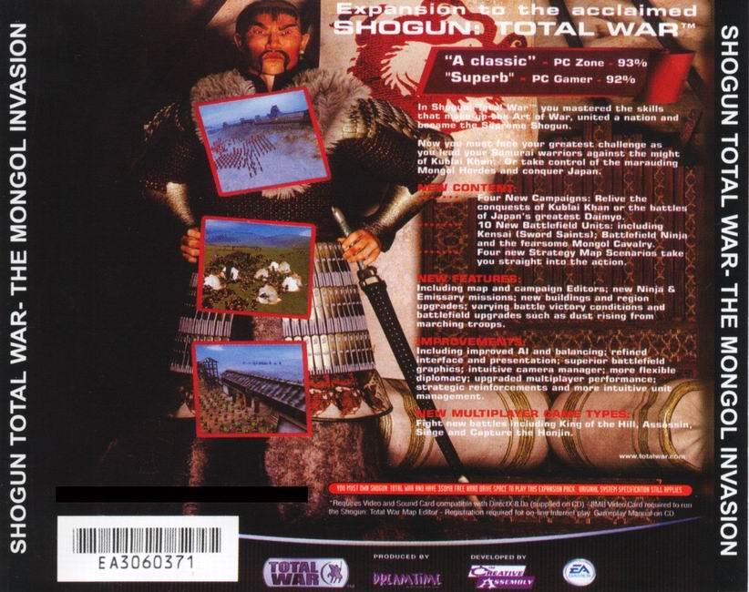 Shogun: Total War - The Mongol Invasion - zadn CD obal