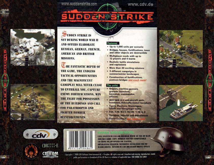 Sudden Strike - zadn CD obal