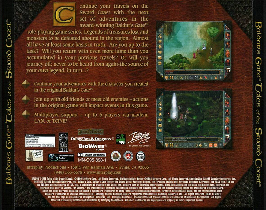 Baldur's Gate: Tales of the Sword Coast - zadn CD obal