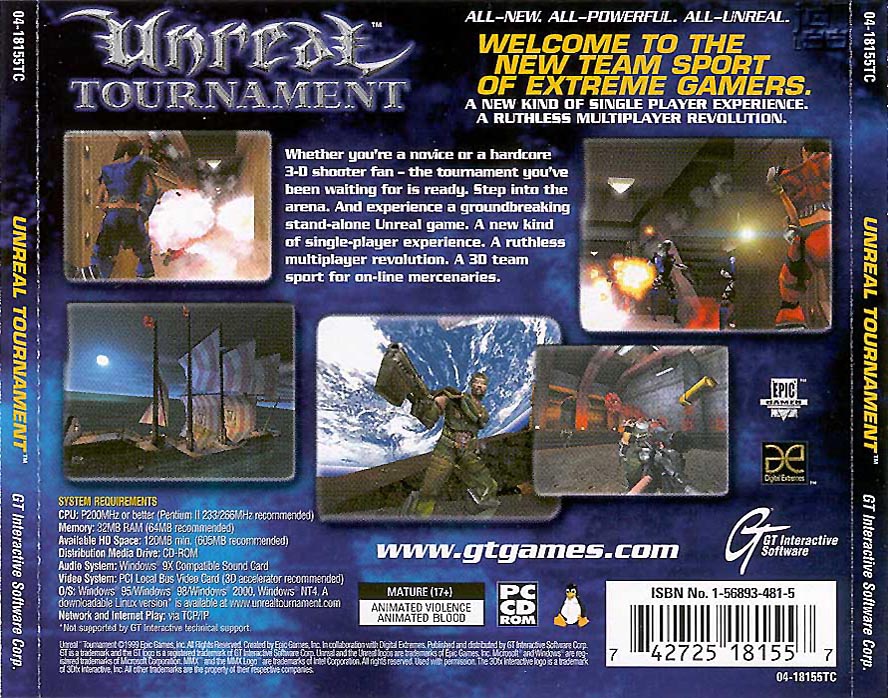 Unreal Tournament - zadn CD obal