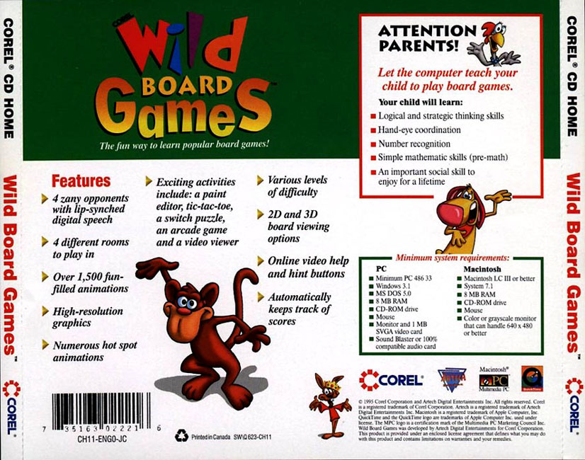 Corel Wild Board Games - zadn CD obal