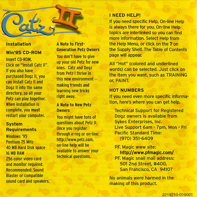Catz II: Your Virtual Petz - predn vntorn CD obal