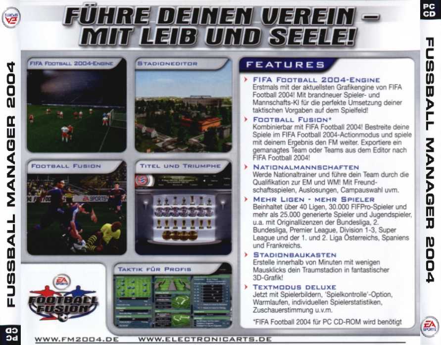 Fussball Manager 2004 - zadn CD obal