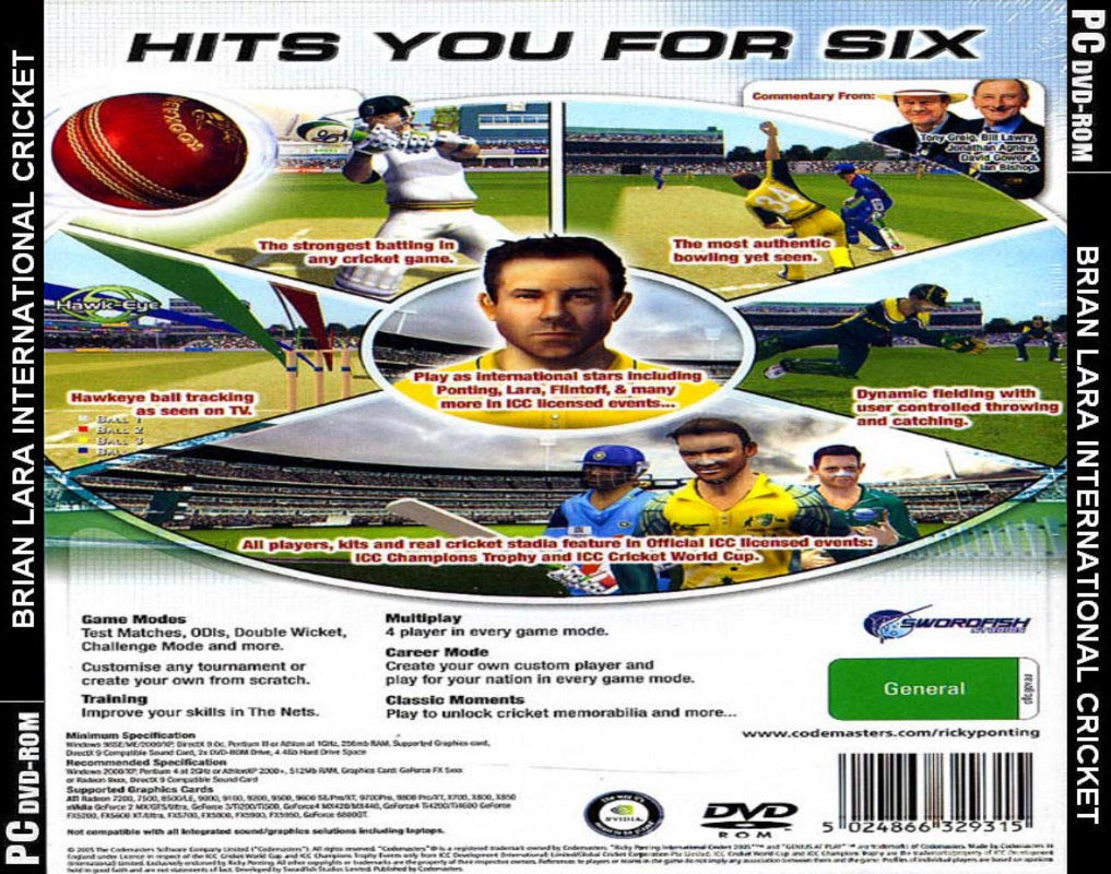 Brian Lara International Cricket 2005 - zadn CD obal