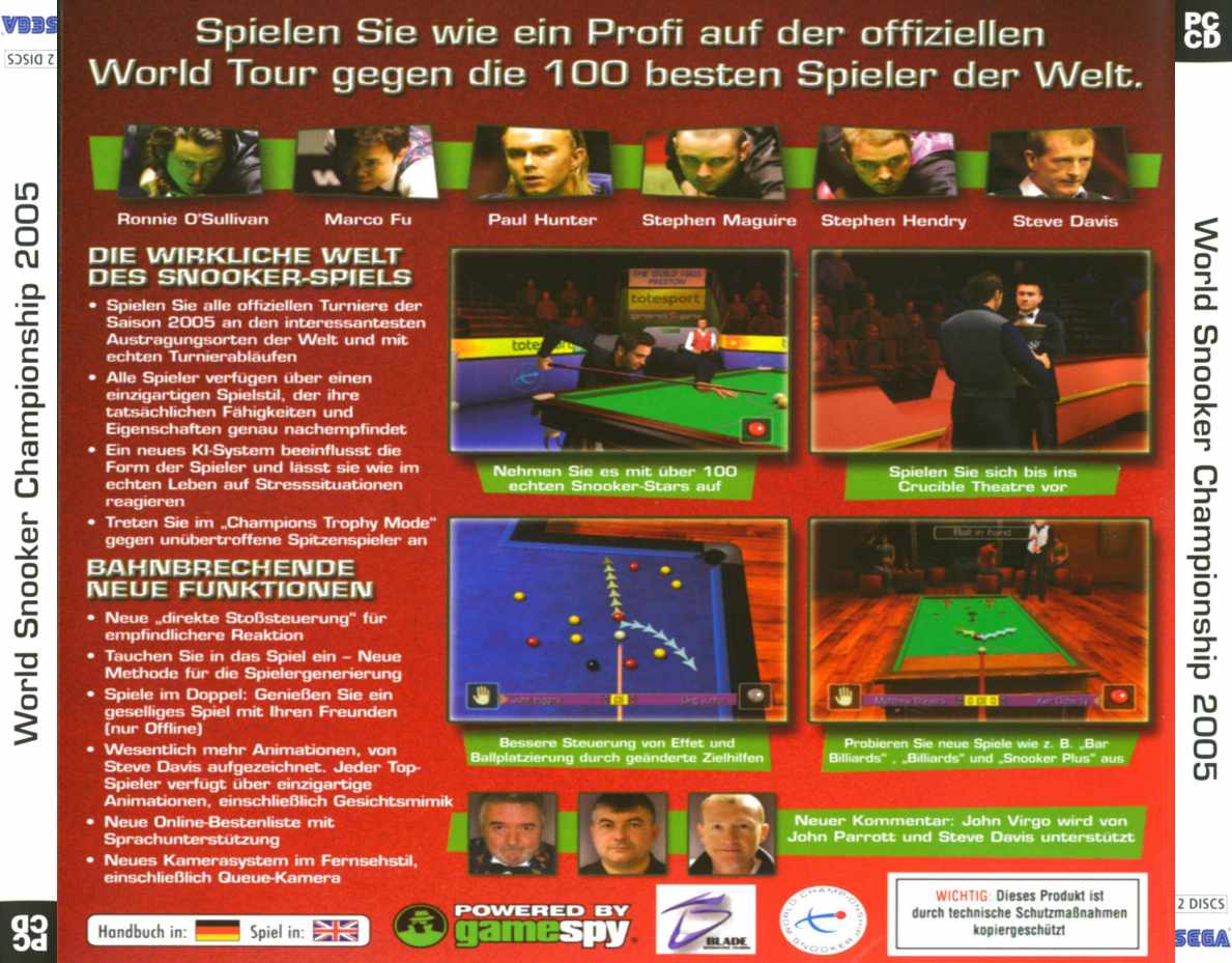 World Championship Snooker 2005 - zadn CD obal
