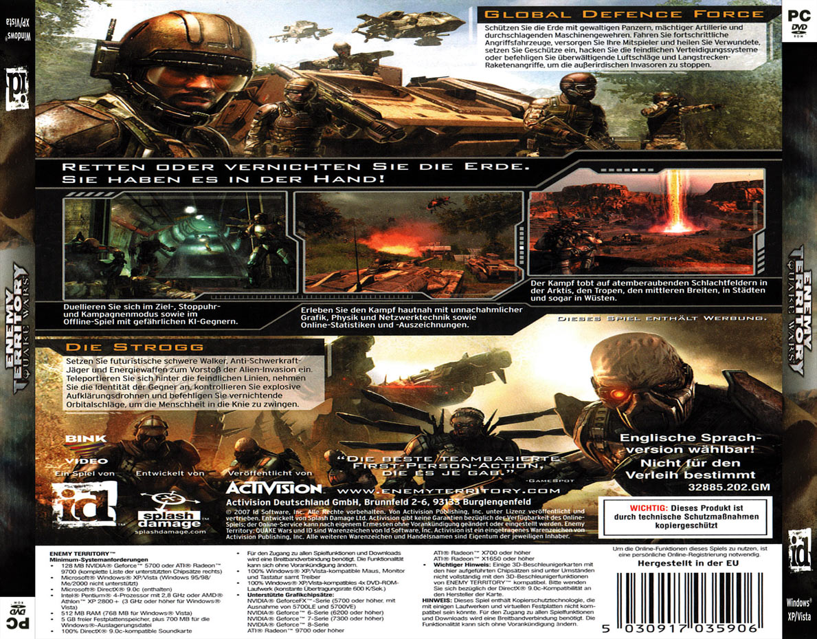 Enemy Territory: Quake Wars - zadn CD obal