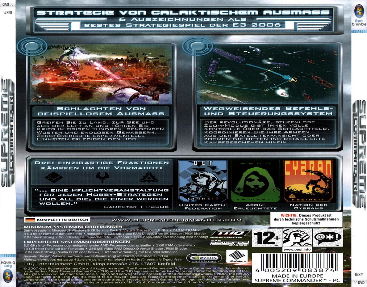 Supreme Commander - zadn CD obal