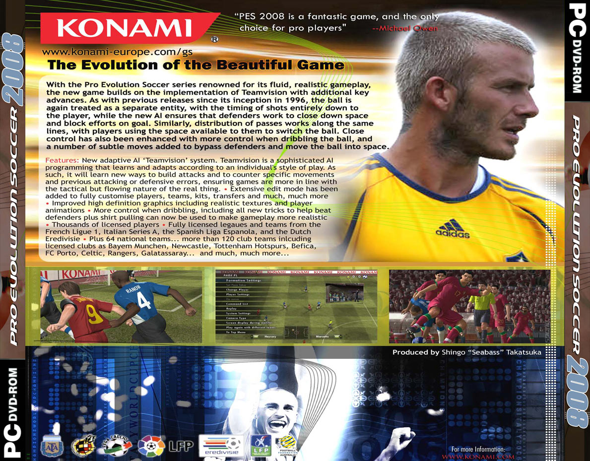 Pro Evolution Soccer 2008 - zadn CD obal