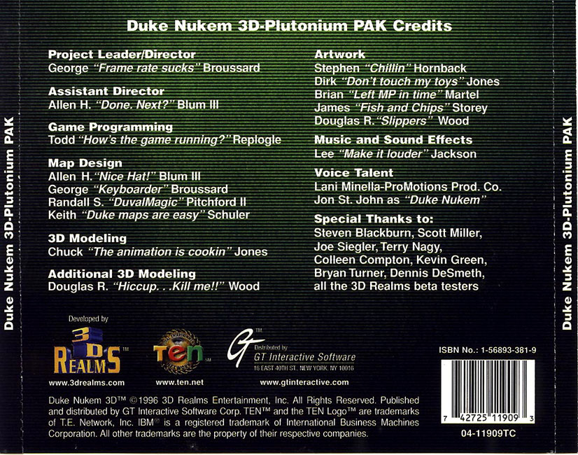 Duke Nukem 3D: Plutonium Pack - zadn CD obal