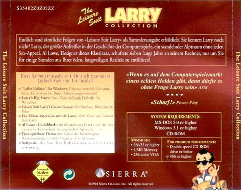 Leisure Suit Larry 1-2-3-5-6: Collector's Edition - zadn CD obal