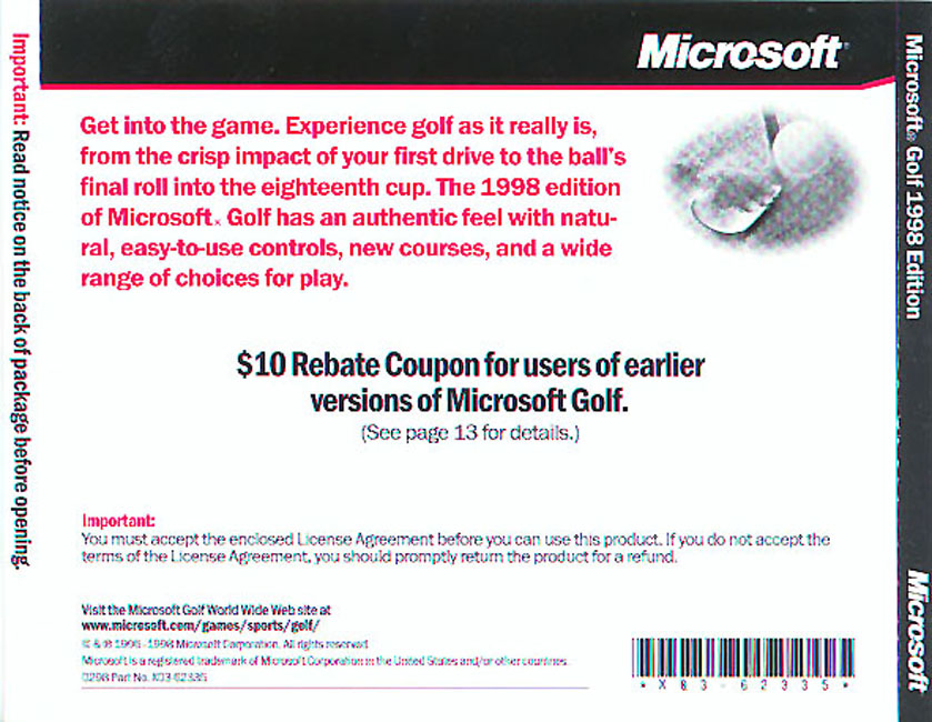 Microsoft Golf 1998 Edition - zadn CD obal