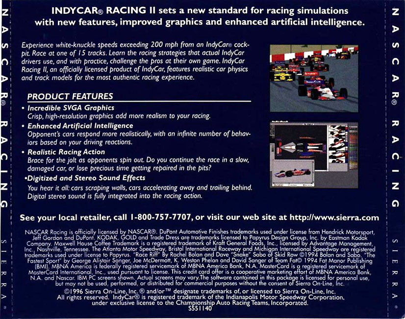 Nascar Racing - zadn CD obal