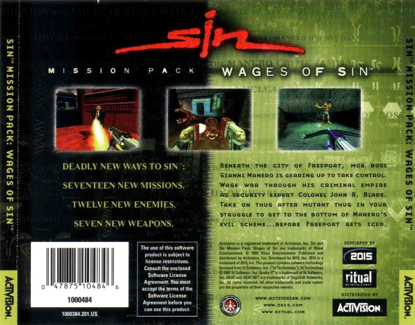 SiN: Wages of Sin - zadn CD obal
