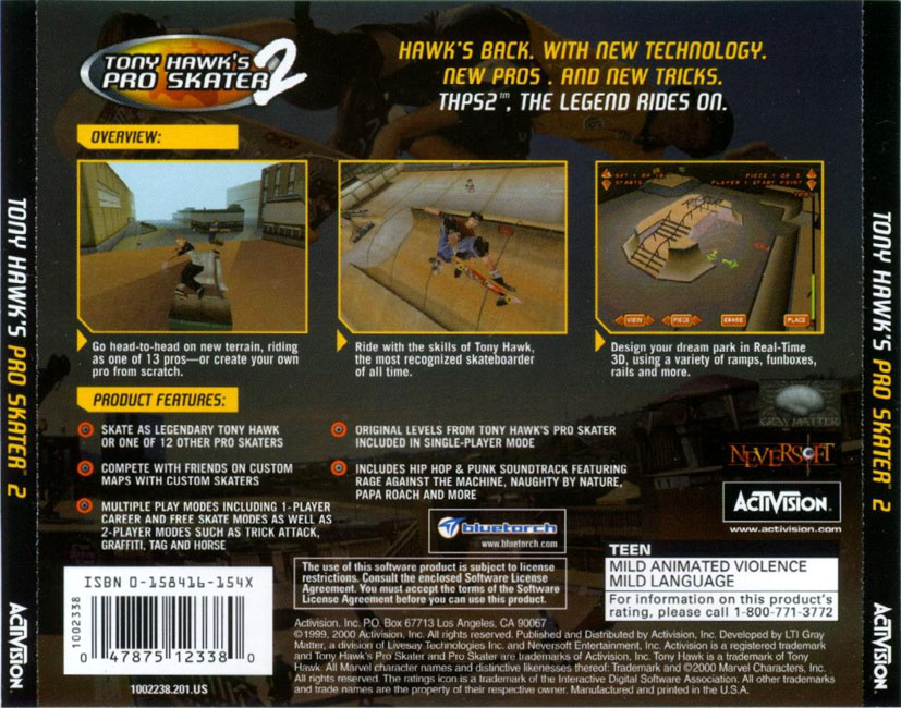 Tony Hawk's Pro Skater 2 - zadn CD obal