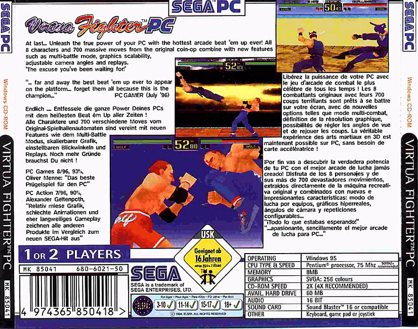 Virtua Fighter PC - zadn CD obal