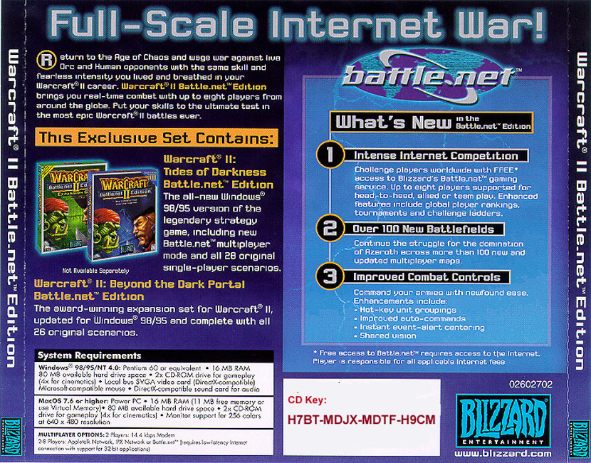 WarCraft 2: Battle.net Edition - zadn CD obal