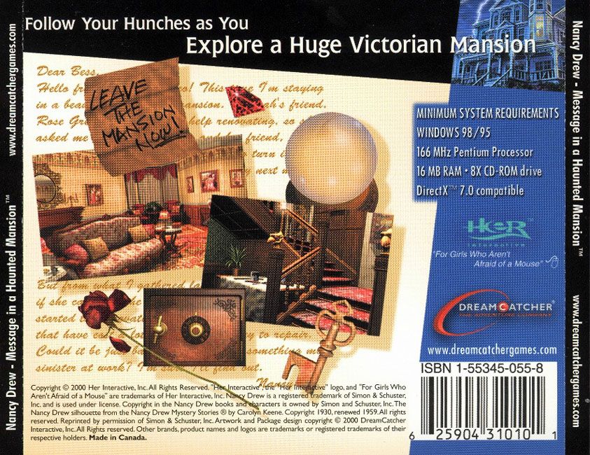Nancy Drew: Message in a Haunted Mansion - zadn CD obal