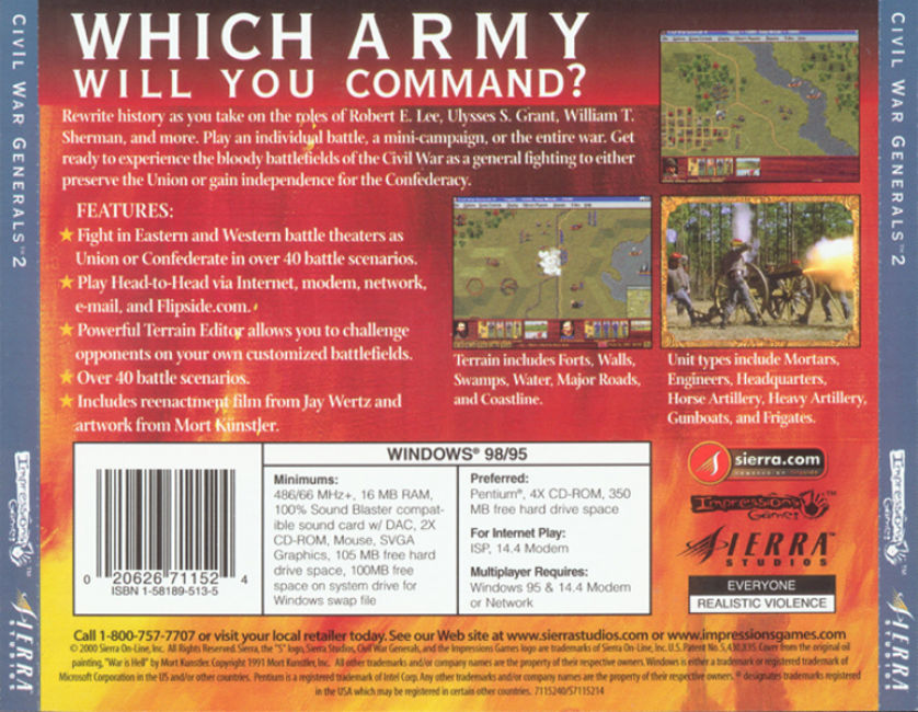 Civil War 2: Generals - zadn CD obal