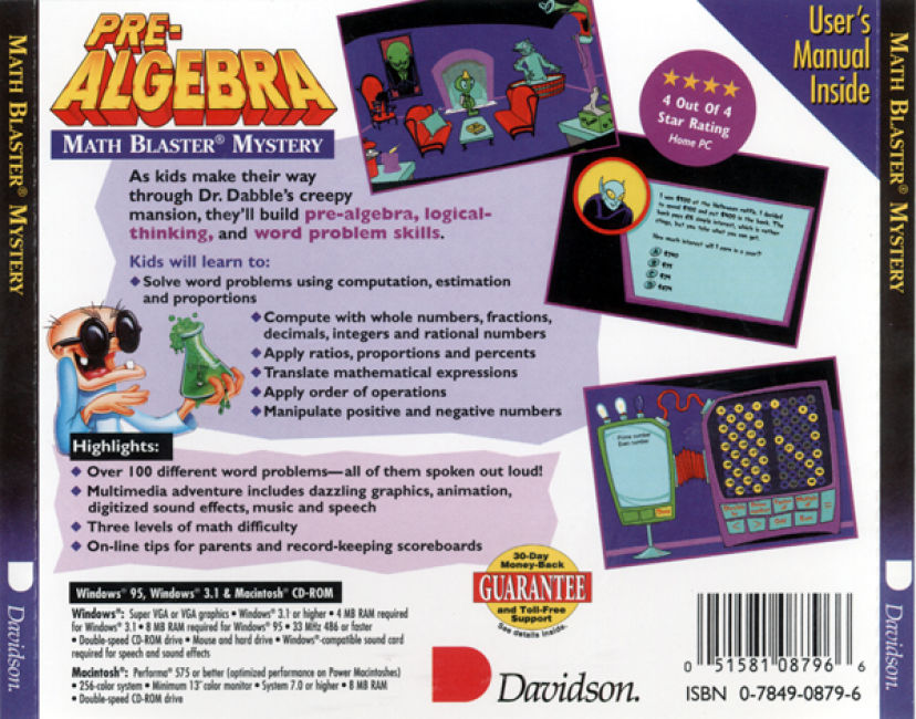 Math Blaster Mystery: Pre-Algebra  - zadn CD obal