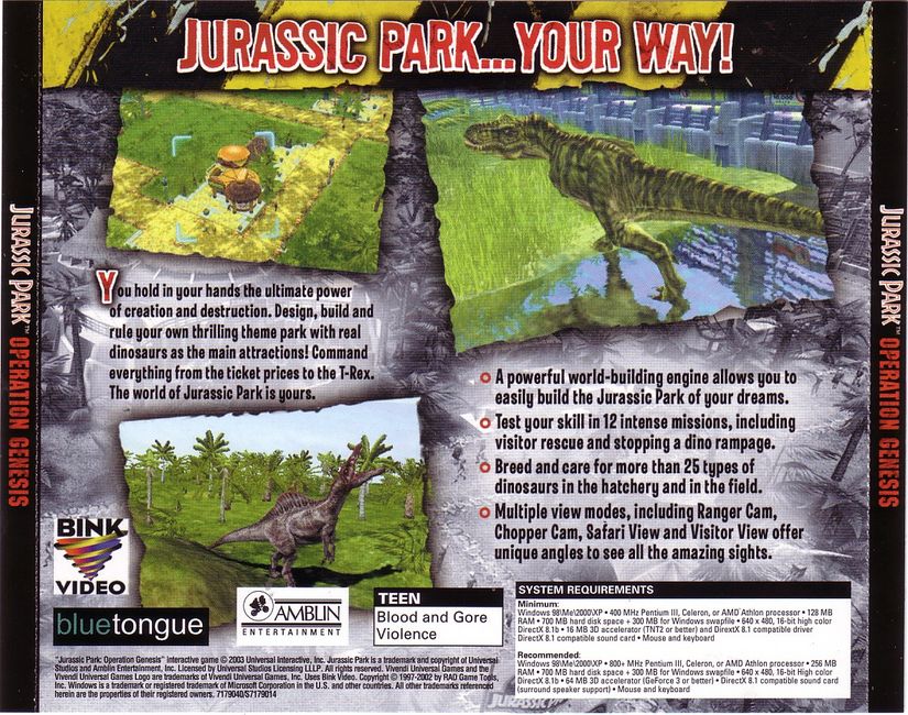 Jurassic Park: Operation Genesis - zadn CD obal