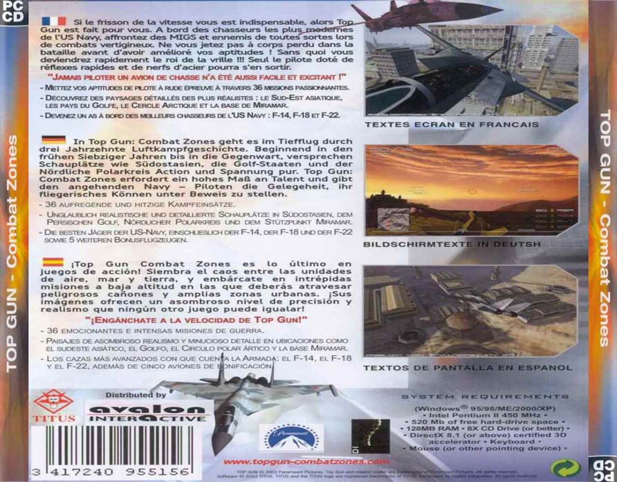 Top Gun: Combat Zones - zadn CD obal