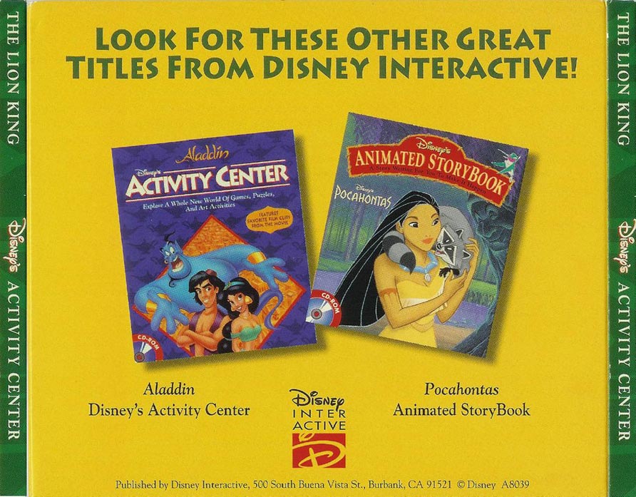Disney's Activity Center: The Lion King - zadn CD obal