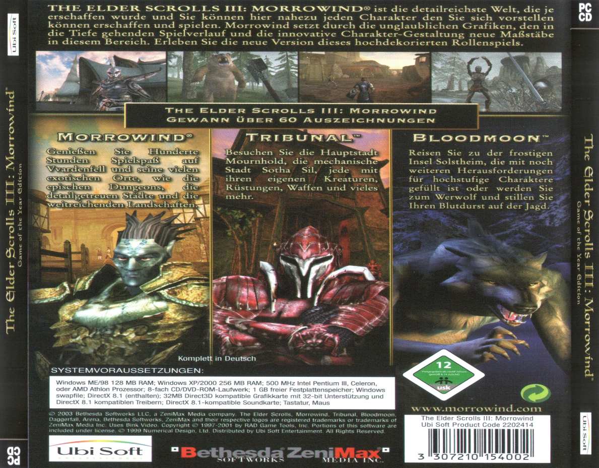 The Elder Scrolls 3: Morrowind - Game of the Year Edition - zadn CD obal
