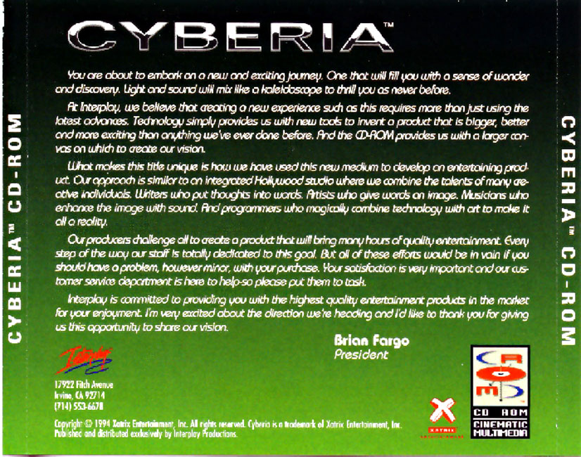 Cyberia - zadn CD obal